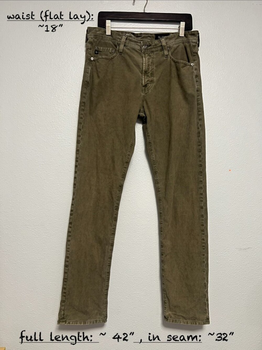 AG Tellis Sulfur Dried Cedar Cross Hatch Corduroy Pants Men's 32x32 Slim Stretch